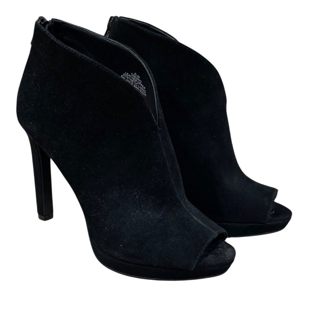 Nine West Tariano Peep Toe Shootie Bootie Black Suede 6.5M - Picture 1 of 11